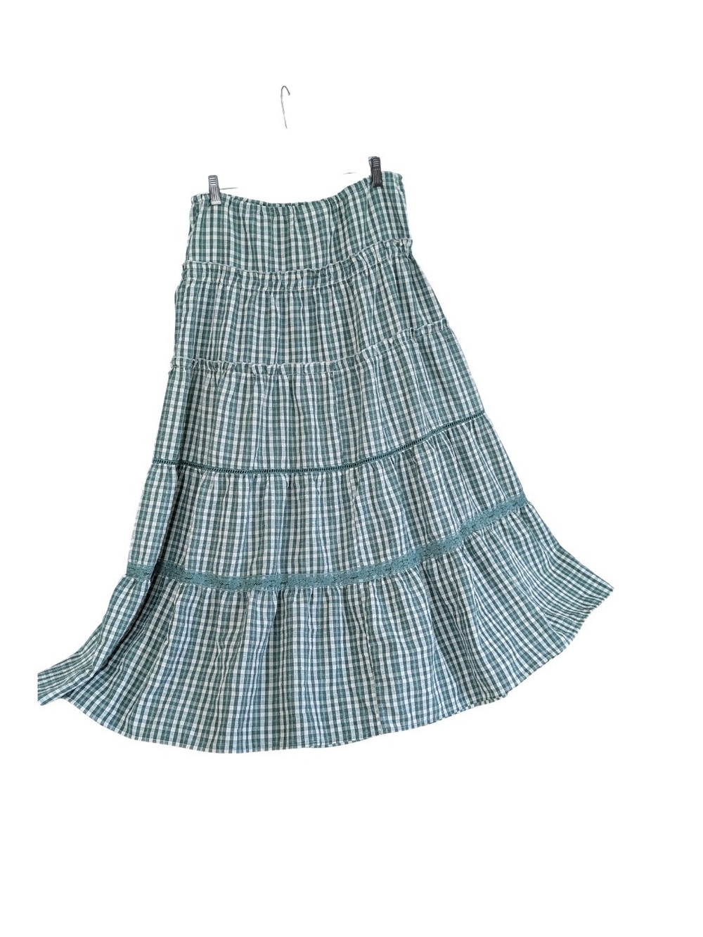 🌿 Daisy Street Green Gingham Tiered Maxi Skirt Size M 🌿 - Picture 4 of 6